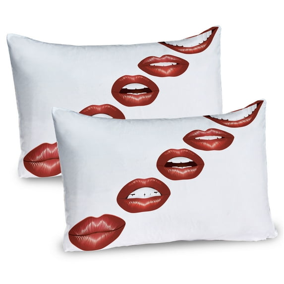 Ambesonne Kiss Pillow Sham 2 Pack, Vivid Full Red Lips Feminine, 26"x20", Burgundy Vermilion