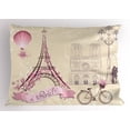 thumbnail image 1 of Ambesonne Kiss Pillow Sham, Floral Paris Eiffel, 26" X 20", Ivory Pink, 1 of 2