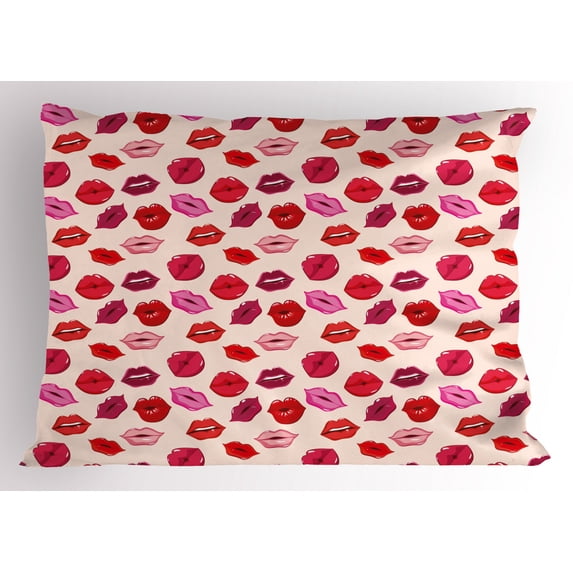 Ambesonne Kiss Pillow Sham, Vivid Colored Lips Glamour, 26" X 20", Pale Rose and Multicolor