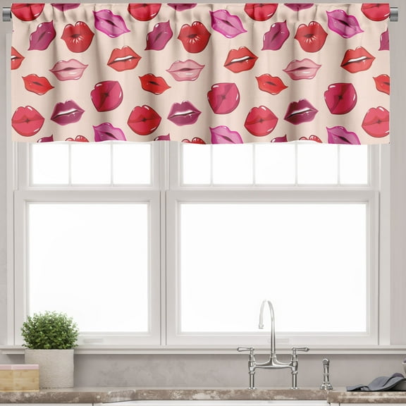 Ambesonne Kiss Valance Pack of 2, Vivid Colored Lips Glamour, 54"X12", Pale Rose and Multicolor
