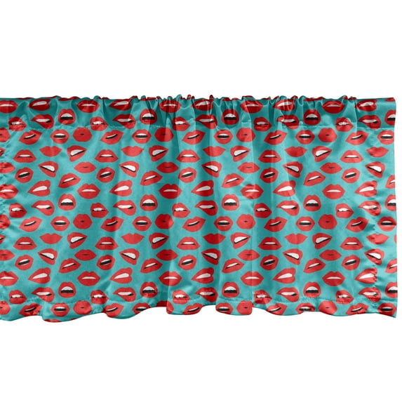 Ambesonne Kiss Window Valance, Retro Woman Red Lipstick, 42" x 12", Teal Red White