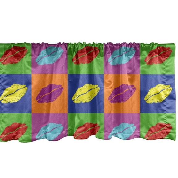 Ambesonne Kiss Window Valance, Vibrant Pop Art Kisses, 54" X 12", Multicolor