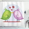 thumbnail image 1 of Ambesonne Kissing Shower Curtain, Cartoon Green Mauve Birds, 69"Wx84"L, Multicolor, 1 of 3