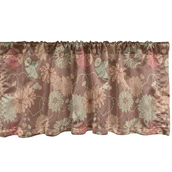 Ambesonne Kissing Window Valance, Vintage Inspired Love Themed Pattern with Doodle Birds and Flowers Print, Curtain Valance for Kitchen Bedroom Decor with Rod Pocket, 54" X 12", Multicolor