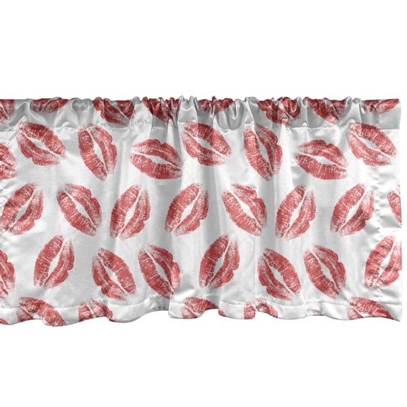 Ambesonne Kissing Window Valance, Woman Lipstick Lips Print, 54" X 12", Dark Pink and White