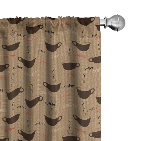 Ambesonne Kitchen Window Curtains, Coffee Cups Espresso, Each 28" W x 84" L, Chocolate Pale Brown