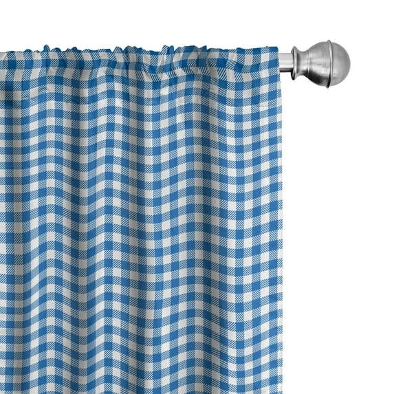 Ambesonne Kitchen Window Curtains, Picnic Style Motif, Each 28" W x 84" L, Violet Blue White