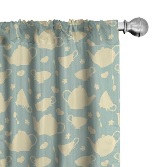 Ambesonne Kitchen Window Curtains, Tea Cup Teapot British, Each 28" W x 63" L, Pale Yellow Turquoise