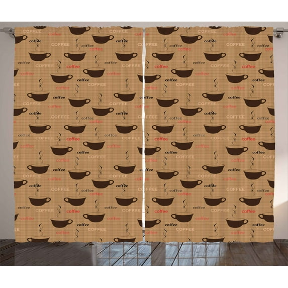 Ambesonne Kitchen Curtains 2 Panel Set, Coffee Cups Espresso, 108" x 96", Chocolate Pale Brown