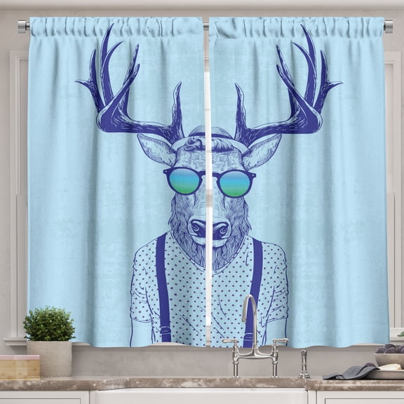Ambesonne Kitchen Curtains, , 55"x24", Blue Indigo