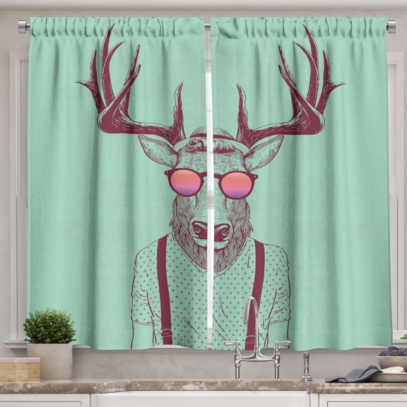 Ambesonne Kitchen Curtains, , 55"x24", Seafoam Maroon