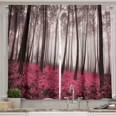 Ambesonne Kitchen Curtains, , 55"x30", Pink Brown