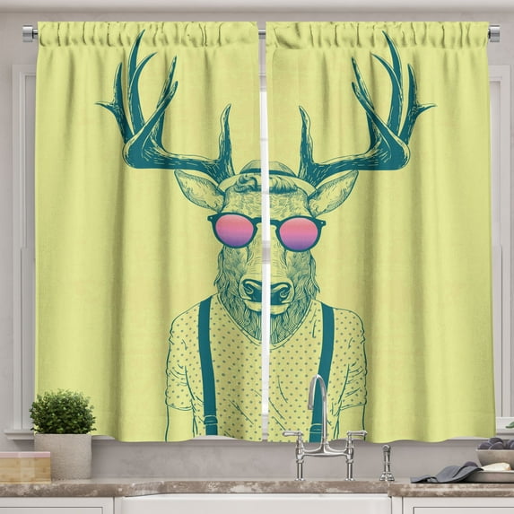 Ambesonne Kitchen Curtains, , 55"x36", Petrol Yellow