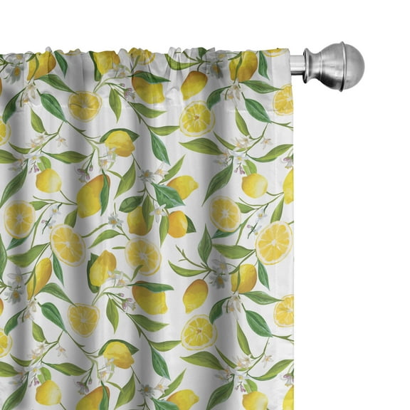 Ambesonne Kitchen Curtains, Exotic Delicious Garden, Pair of 28"x63", Fern Green Yellow White