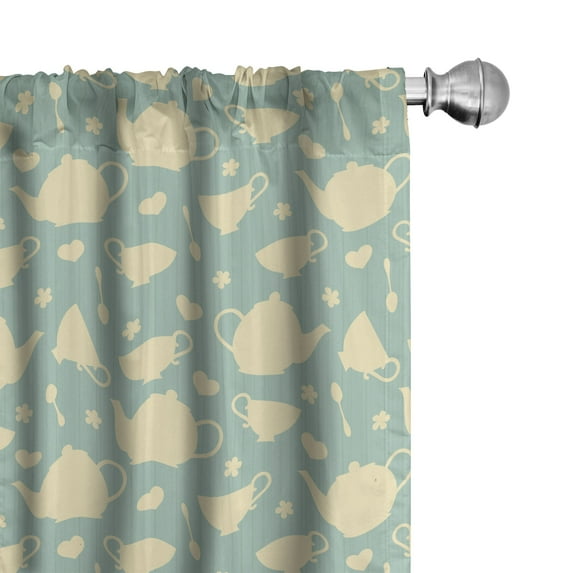 Ambesonne Kitchen Curtains, Tea Cup Teapot British, Pair of 28"x95", Pale Yellow Turquoise