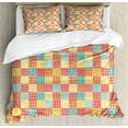 thumbnail image 1 of Ambesonne Kitchen Duvet Cover Set, Flowers Dots Stripes, Calking, Coral Yellow Mint Green, 1 of 3