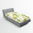 thumbnail image 1 of Ambesonne Kitchen Fitted Sheet, Lemon Slices Leaves, Twin Size, Yellow Hunter Green, 1 of 2