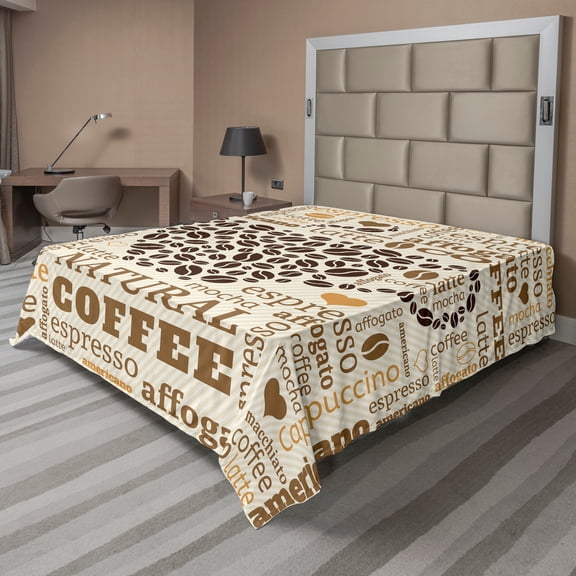 Ambesonne Kitchen Flat Sheet, Latte Affogato Coffee, Full Size, Cream Caramel and Brown