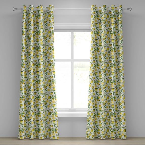 Ambesonne Kitchen Grommet Curtain, Exotic Delicious Garden, 50" x 84", Fern Green Yellow White