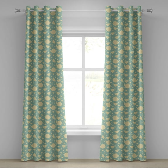Ambesonne Kitchen Grommet Curtain, Tea Cup Teapot British, 50" x 84", Pale Yellow Turquoise