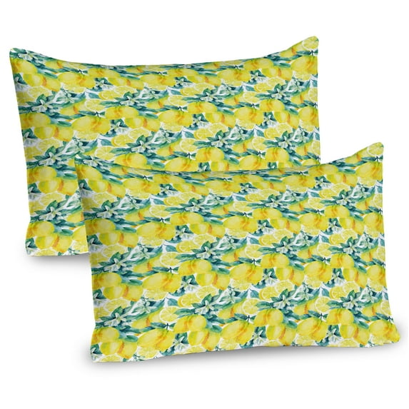 Ambesonne Kitchen Pillow Sham 2 Pack, Watercolor Murky, 30"x20", Forest Green Yellow