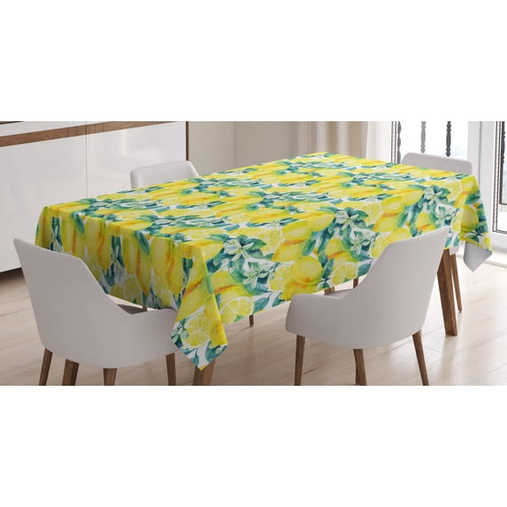 Ambesonne Kitchen Tablecloth Rectangular Table Cover, Watercolor Murky, 60"x84", Forest Green Yellow