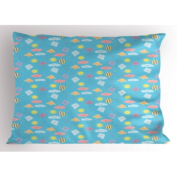 Ambesonne Kites Pillow Sham, Cartoon Smiling Sun, 36" X 20", Multicolor