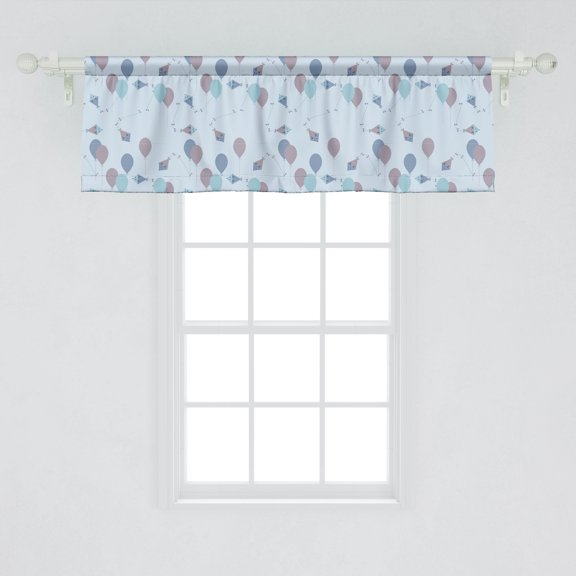 Ambesonne Kites Window Valance, Animal Kites Flying in the Sky with Balloons Baby Shower Cartoon, Curtain Valance for Kitchen Bedroom Decor with Rod Pocket, 54" X 18", Dried Rose Baby Blue