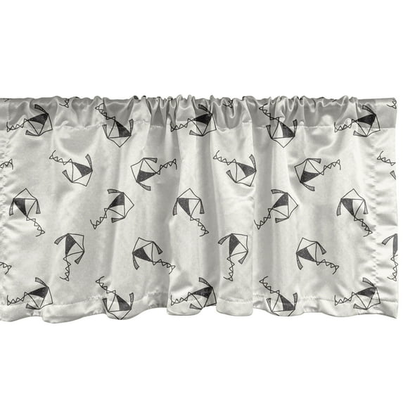 Ambesonne Kites Window Valance, Hand Drawn Flying Kites, 54" X 18", Charcoal Grey Eggshell