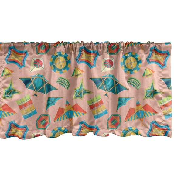 Ambesonne Kites Window Valance, Various Type of Kites Kids Toys Culture Elements Colorful Traditional Motifs, Curtain Valance for Kitchen Bedroom Decor with Rod Pocket, 54" X 12", Multicolor