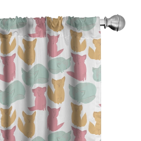 Ambesonne Kitten Window Curtains, Graphic Cats Illustration, Each 28" W x 95" L, Pink Green Sand Brown