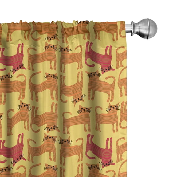 Ambesonne Kitten 4-Panel Curtains, Striped and Tangerine Cats, 56"x84", Orange Mustard