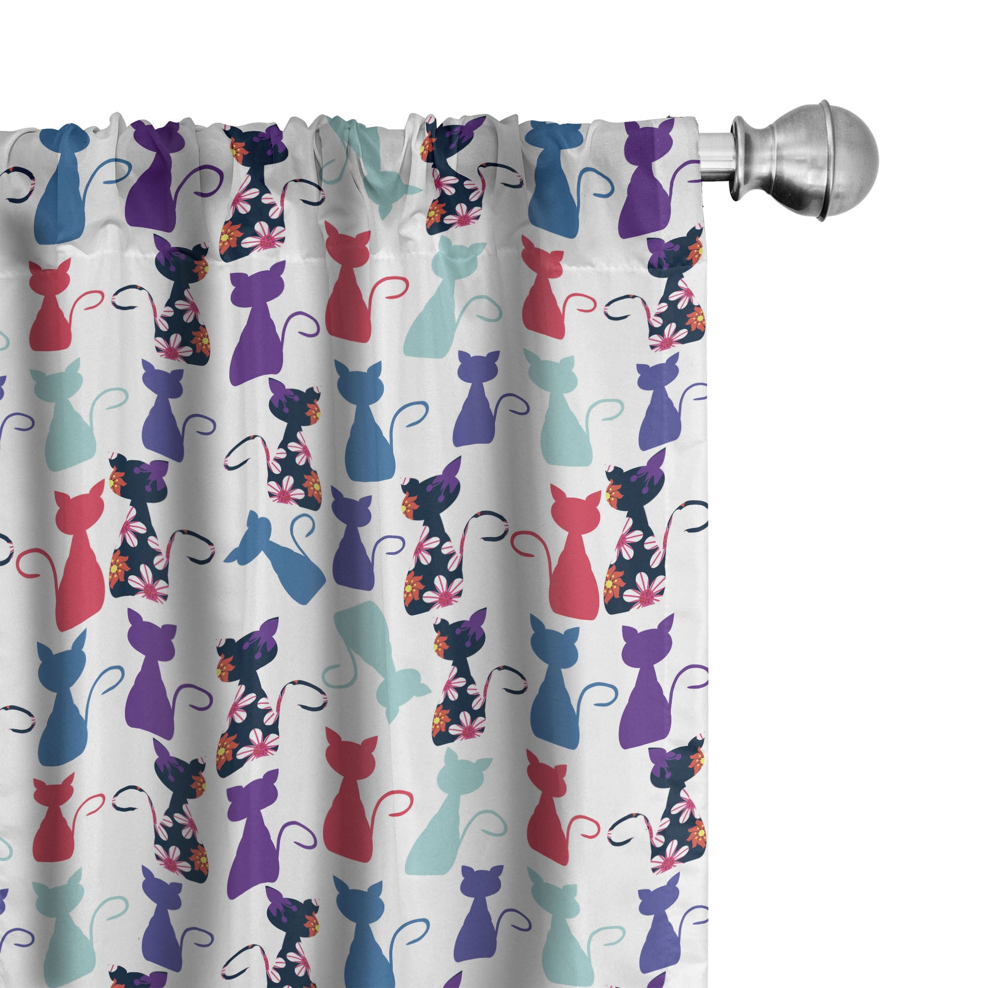 Multicolor Cat Print 63" Polyester Rod Pocket Curtain Panels