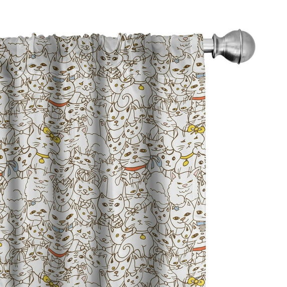 Ambesonne Kitten Curtains, Funny Cat Family Doodle, Pair of 28"x63", Multicolor
