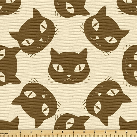 Ambesonne Kitten Fabric by the Yard Upholstery, Cat Portraits with Wide Eyes, 2 Yards, Champagne Chocolate