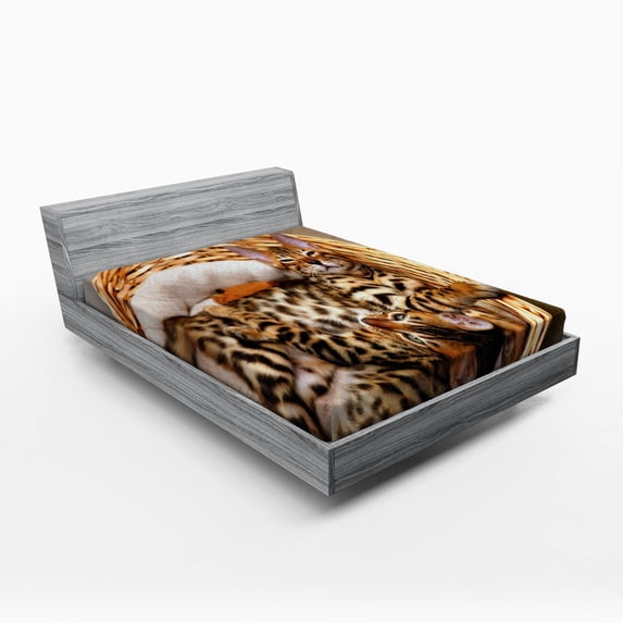 Ambesonne Kitten Fitted Sheet, Bengal Cats in Basket, Queen Size, Brown Pale Brown Beige