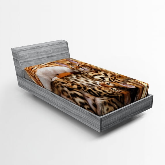 Ambesonne Kitten Fitted Sheet, Bengal Cats in Basket, Twin XL Size, Brown Pale Brown Beige
