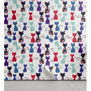 Ambesonne Kitten Peel & Stick Wallpaper for Home, Cats Flowers Colors, 13"x36", Multicolor