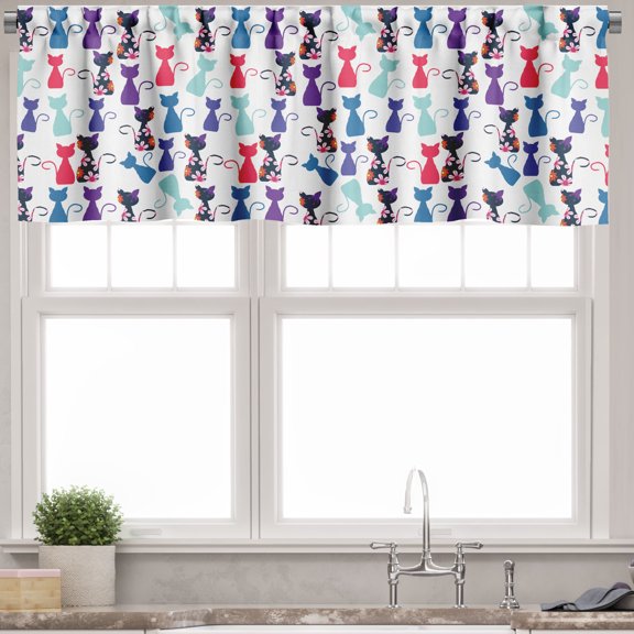 Ambesonne Kitten Valance Pack of 2, Cats Flowers Colors, 54"X12", Multicolor