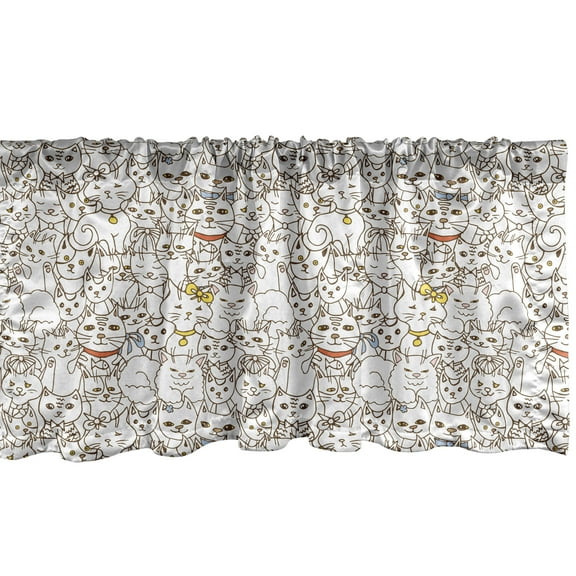 Ambesonne Kitten Window Valance, Funny Cat Family Doodle, 54" X 18", Multicolor