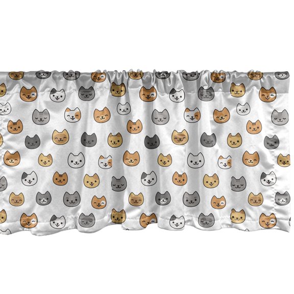 Ambesonne Kitten Window Valance, Happy Cartoon Cats, 54" X 12", Ginger Mustard Grey
