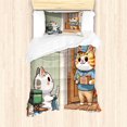 thumbnail image 1 of Ambesonne Kittens Duvet Cover Set, Funny Cats Pizza Delivery, Twin, Pale Green and Multicolor, 1 of 3