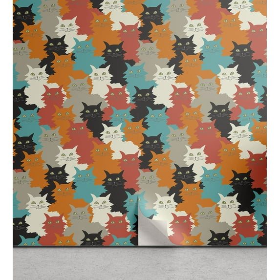 Ambesonne Kittens Peel & Stick Wallpaper for Home, Funny and Colorful Cats, 13"x36", Multicolor