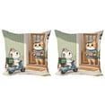 thumbnail image 1 of Ambesonne Kittens Throw Pillow Cover 2 Pack, Funny Cats Pizza Delivery, 24", Pale Green and Multicolor, 1 of 7