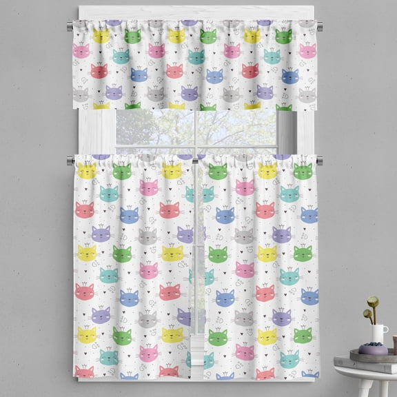 Ambesonne Kittens Valance & Curtain, Colorful Cartoon Cats, 55"x24", Multicolor
