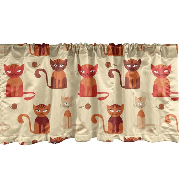 Ambesonne Kittens Valance Pack of 2, Cats in Paprika Orange Tone, 54"X12", Beige Multicolor