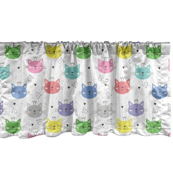 Ambesonne Kittens Window Valance, Colorful Cartoon Cats, 54" X 18", Multicolor