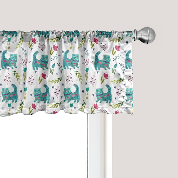 Ambesonne Kittens Window Valance, Folkloric Ornate Happy Cat, 54" X 12", Multicolor