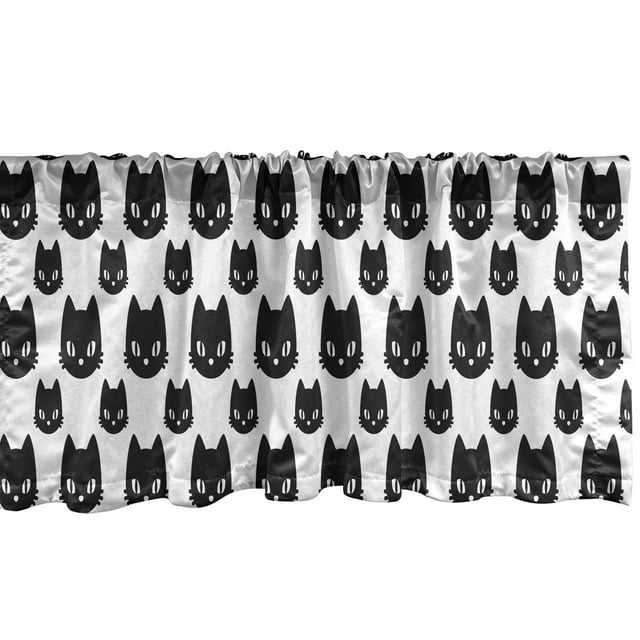 Ambesonne Kitty Window Valance, Monochrome Style Kitten Heads, 42" x 12", Charcoal Grey and White