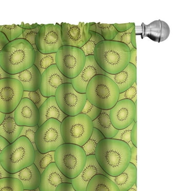 Ambesonne Kiwi 4-Panel Curtains, Exotic Fruit Slices Pattern, 56"x84", Lime Green Pastel Yellow